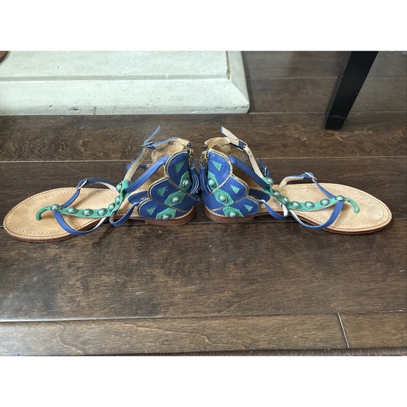 Kate Spade PEACOCK Soto Emerald Napa Leather Sandal Size 7.5 M NIB Gorgeous - Picture 10 of 13